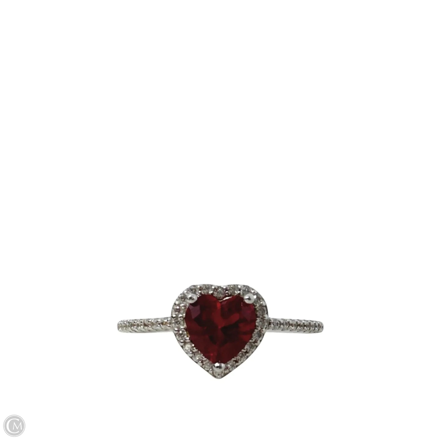 Sterling Silver & Ruby Red Halo Heart Ring By, Size: 8