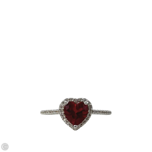 Sterling Silver & Ruby Red Halo Heart Ring By, Size: 8