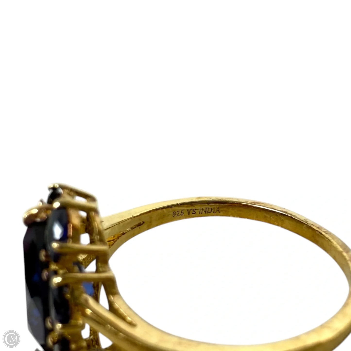 Gold Over Sterling Silver & Pear Cut Halo Sapphire Cocktail Ring, Size: 8