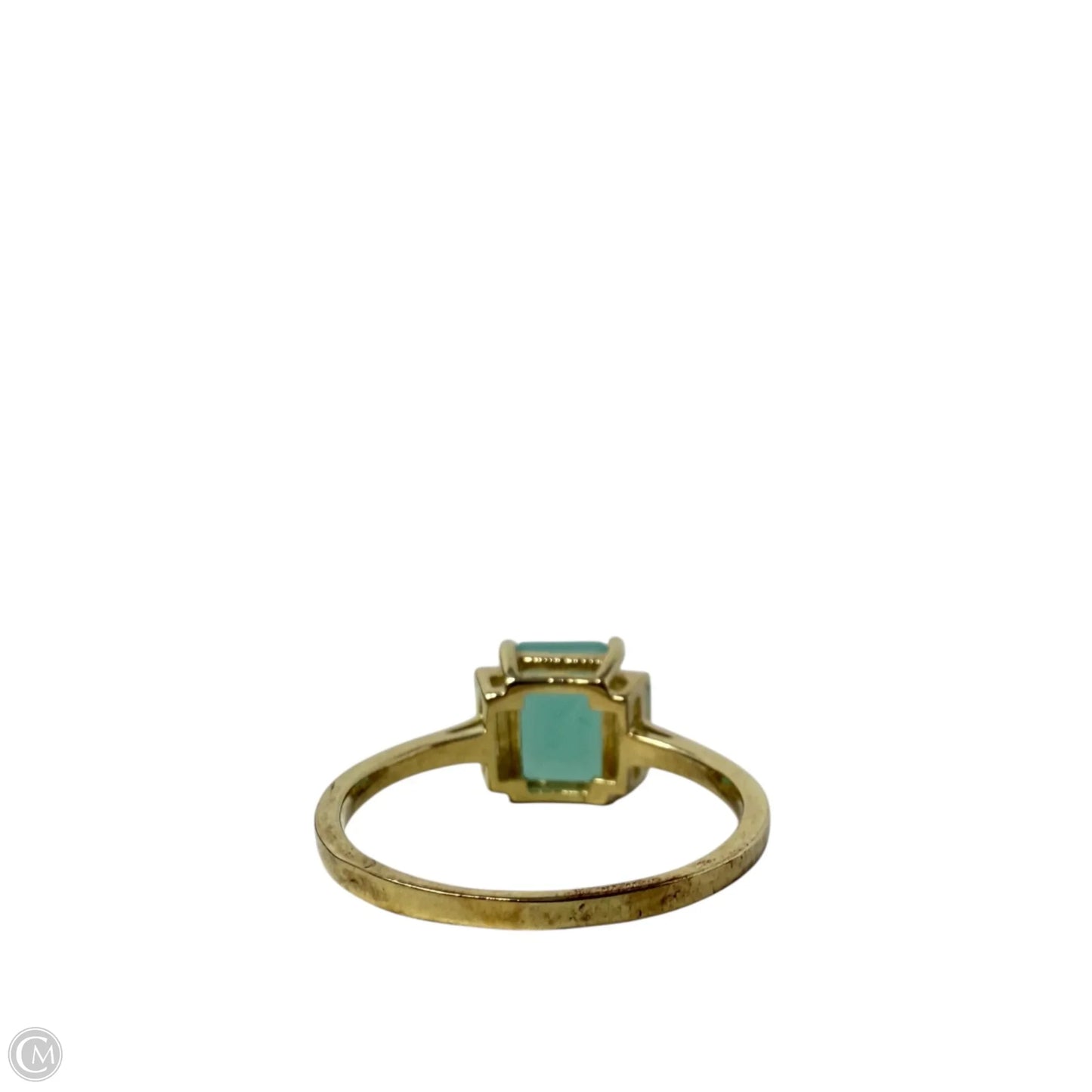 Emerald Cut Chalcedony & Clear Baguette Accents Brass Cocktail Ring By YS Gems, Size: 7