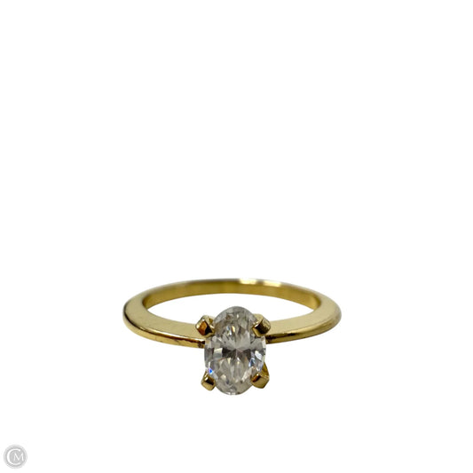 Gold Tone Oval CZ Solitaire Ring, Size: 5.5