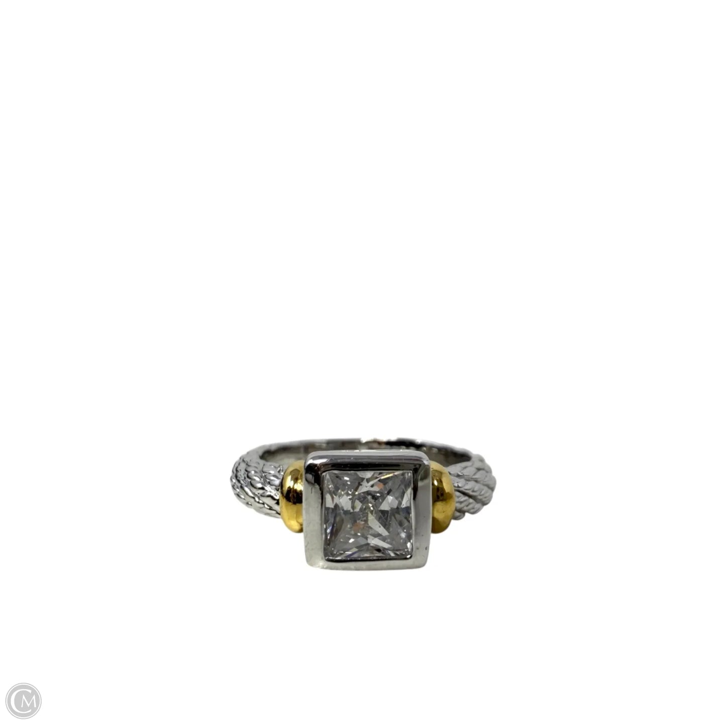 Two Tone Cable Band CZ Ring, Size: 7