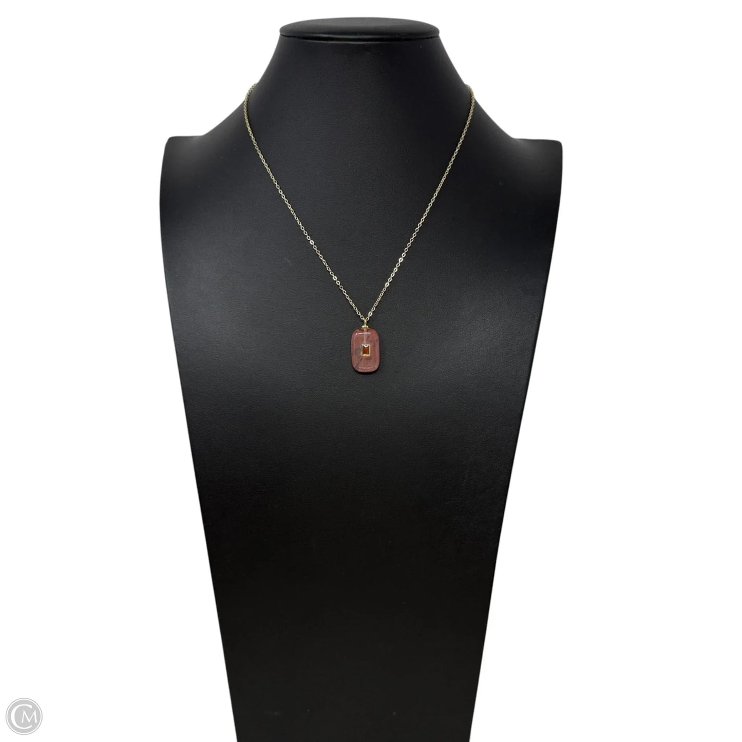 18K Gold Plated Geometric Cherry Quartz & Cubic Zirconia Pendant Necklace