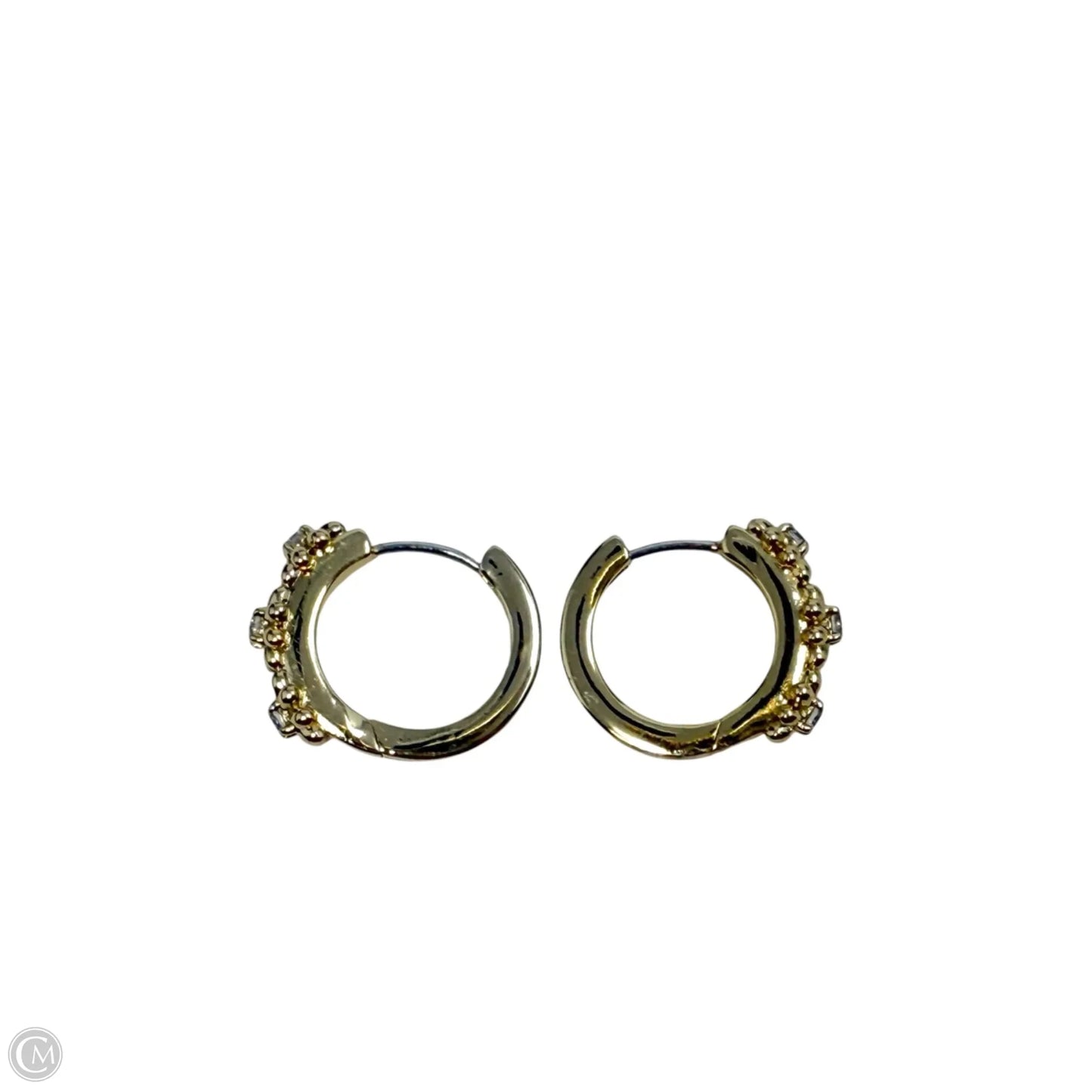 Gold Tone & Clear Crystal Daisy Huggie Hoop Earrings Designer By Kate Spade