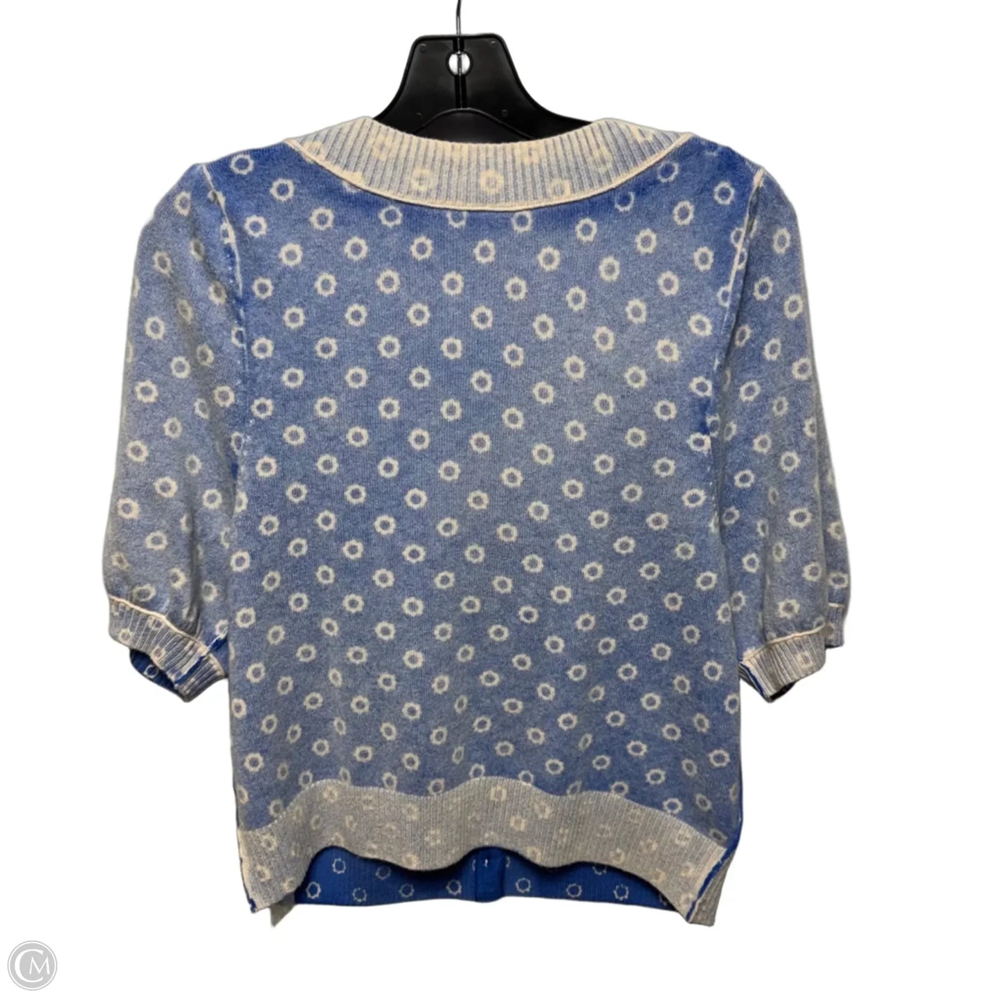 Isla Puff Sleeve Crop Wool & Cashmere Blend Cardigan By Free People In Blue & Cream, Size: L