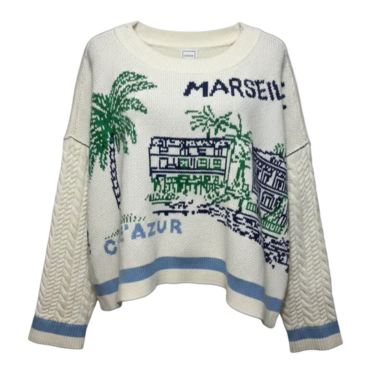Graphic Cable-Knit Sweater By Maeve In Ivory Pattern, Size: L