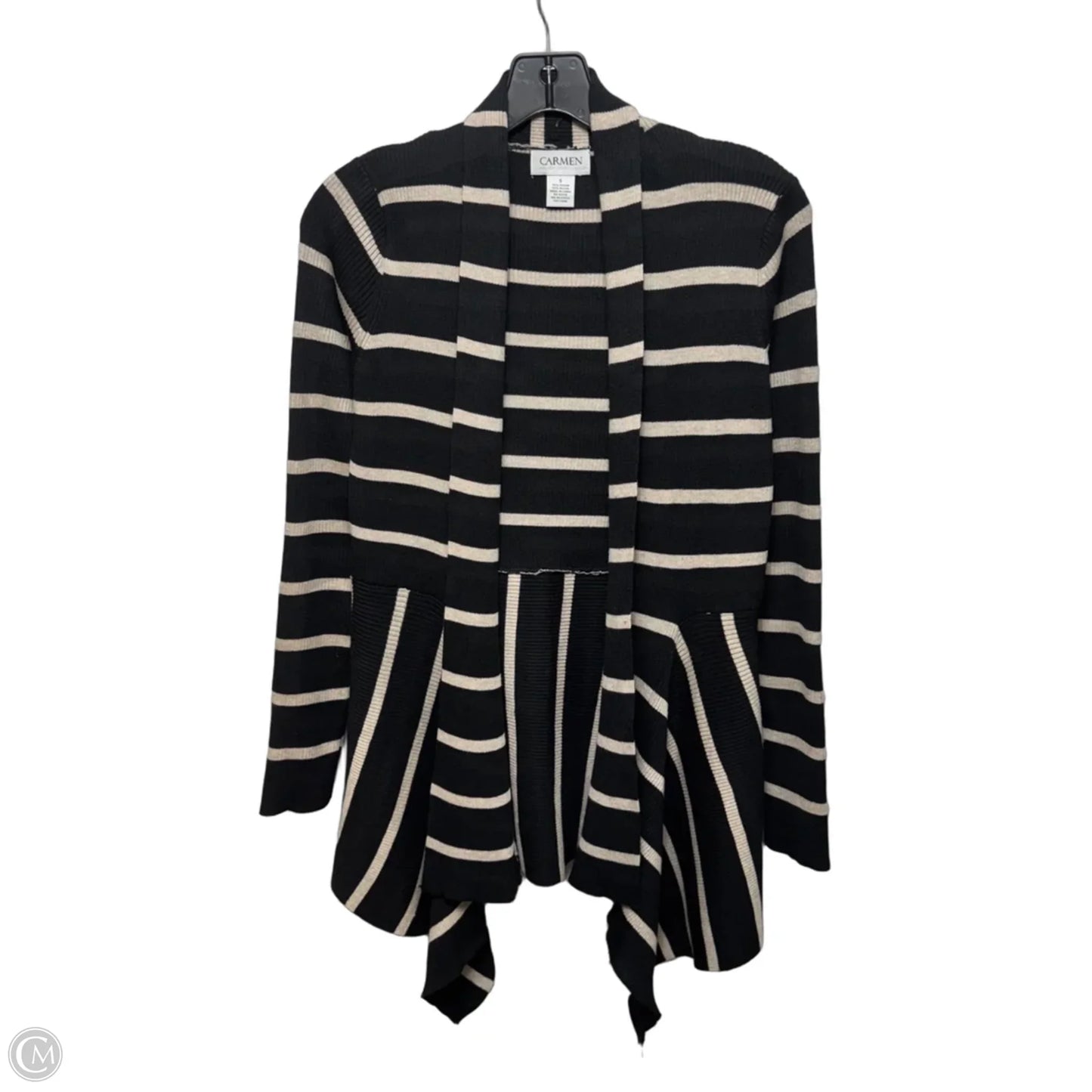 Sweater Cardigan By Carmen By Carmen Marc Valvo In Striped Pattern, Size: S