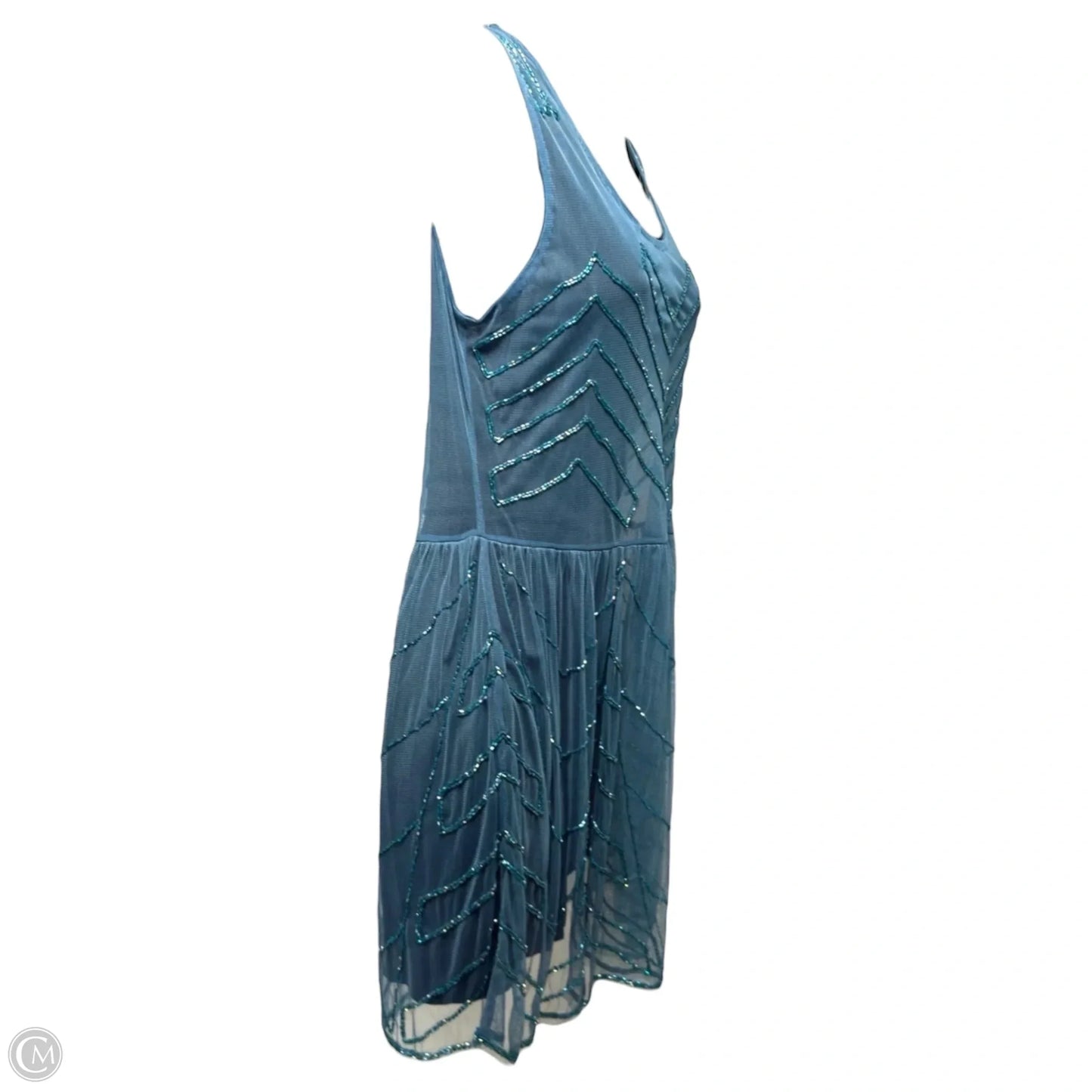 Embellised Sleeveless Sheer Tunic Mini Dress By Free People In Teal, Size: M