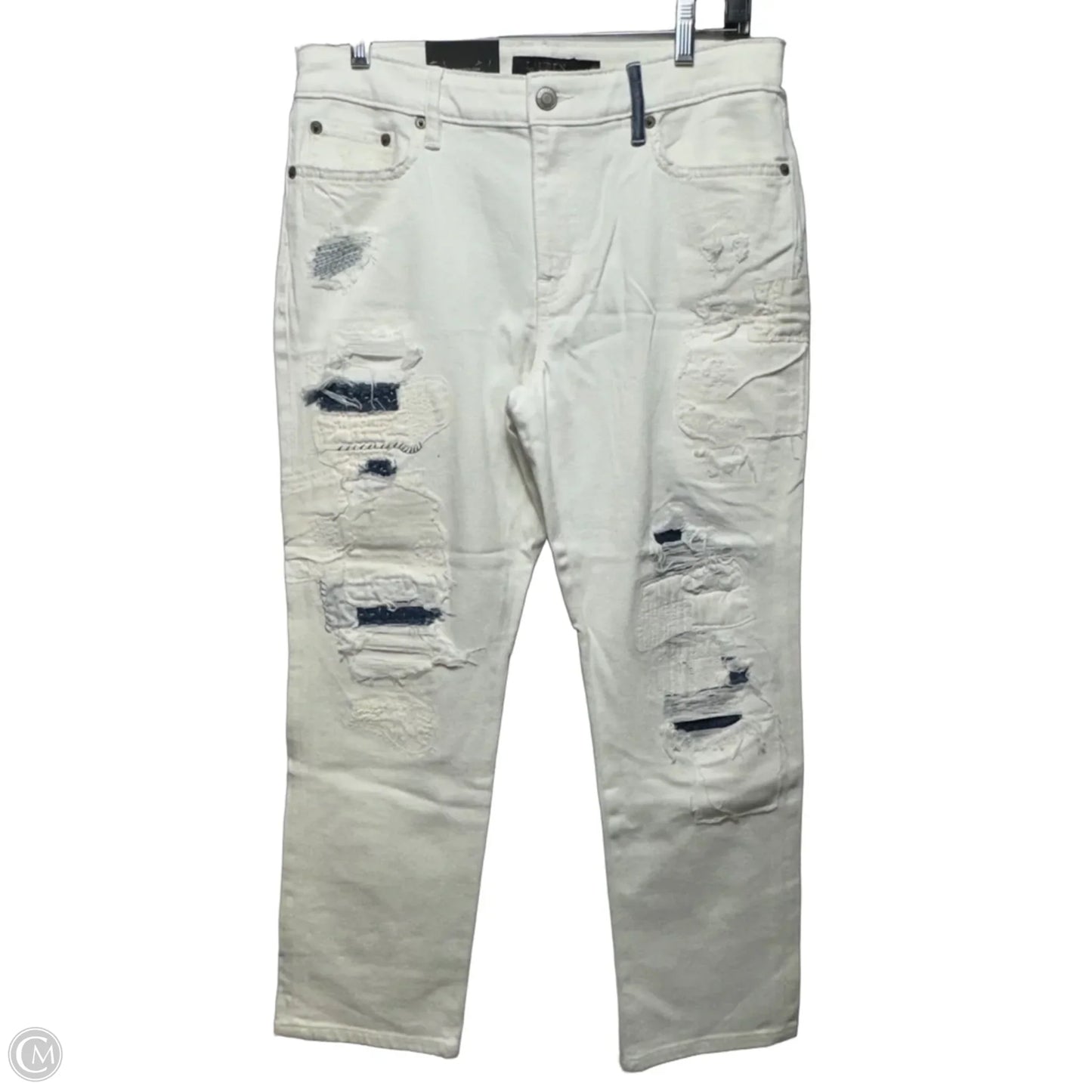 Distressed Mid-Rise Straight Ankle Jean By Lauren By Ralph Lauren In White Denim, Size: 10