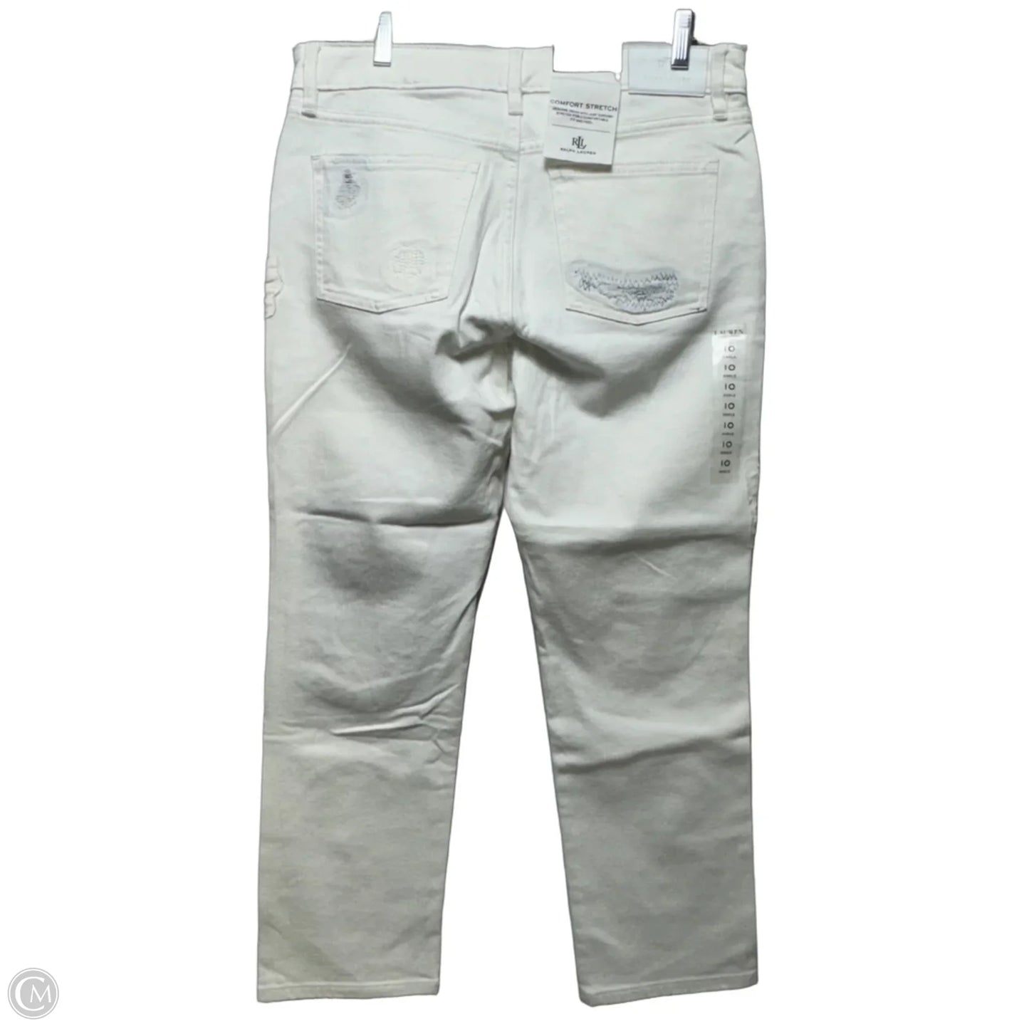 Distressed Mid-Rise Straight Ankle Jean By Lauren By Ralph Lauren In White Denim, Size: 10