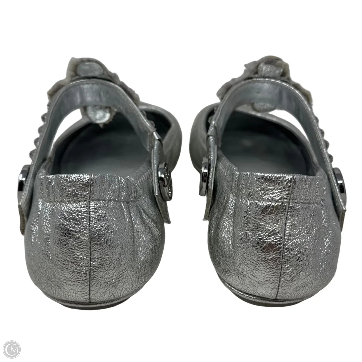 Embellished Strap Ballerina Flats Shoes Designer By Tory Burch In Silver, Size: 8