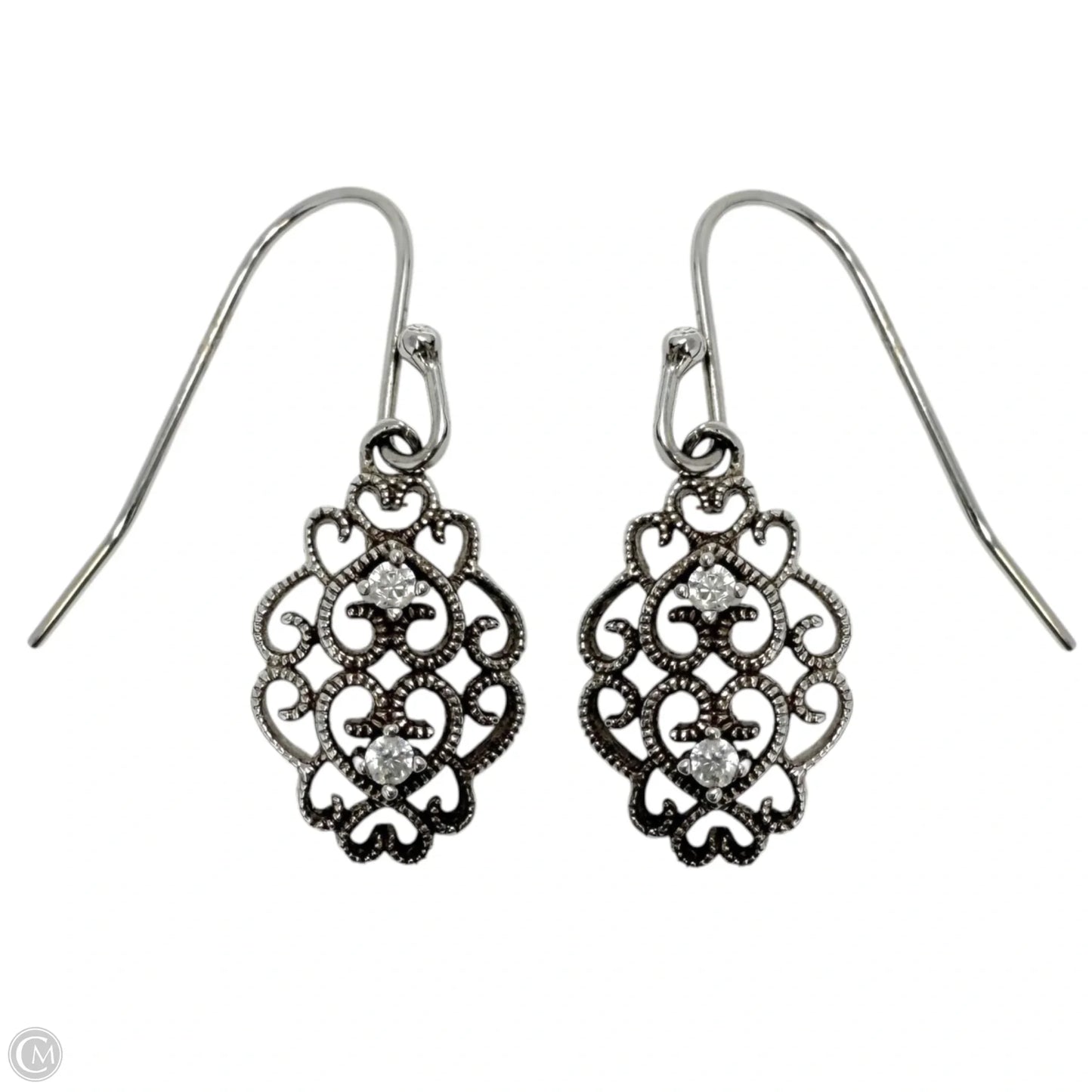Sterling Silver Filigree Crystal Accent Dangle Earrings