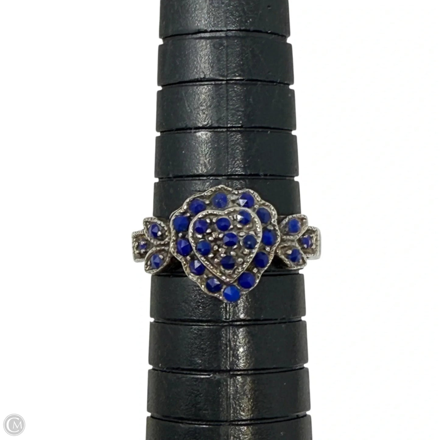 Sterling Silver & Blue Stone Heart Cluster Ring, Size: 7