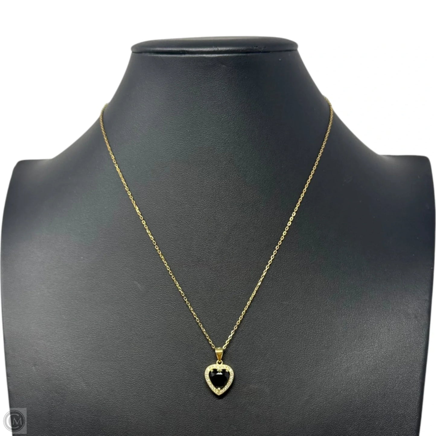 Black Heart Pendant on Gold Tone Sterling Silver Chain Necklace