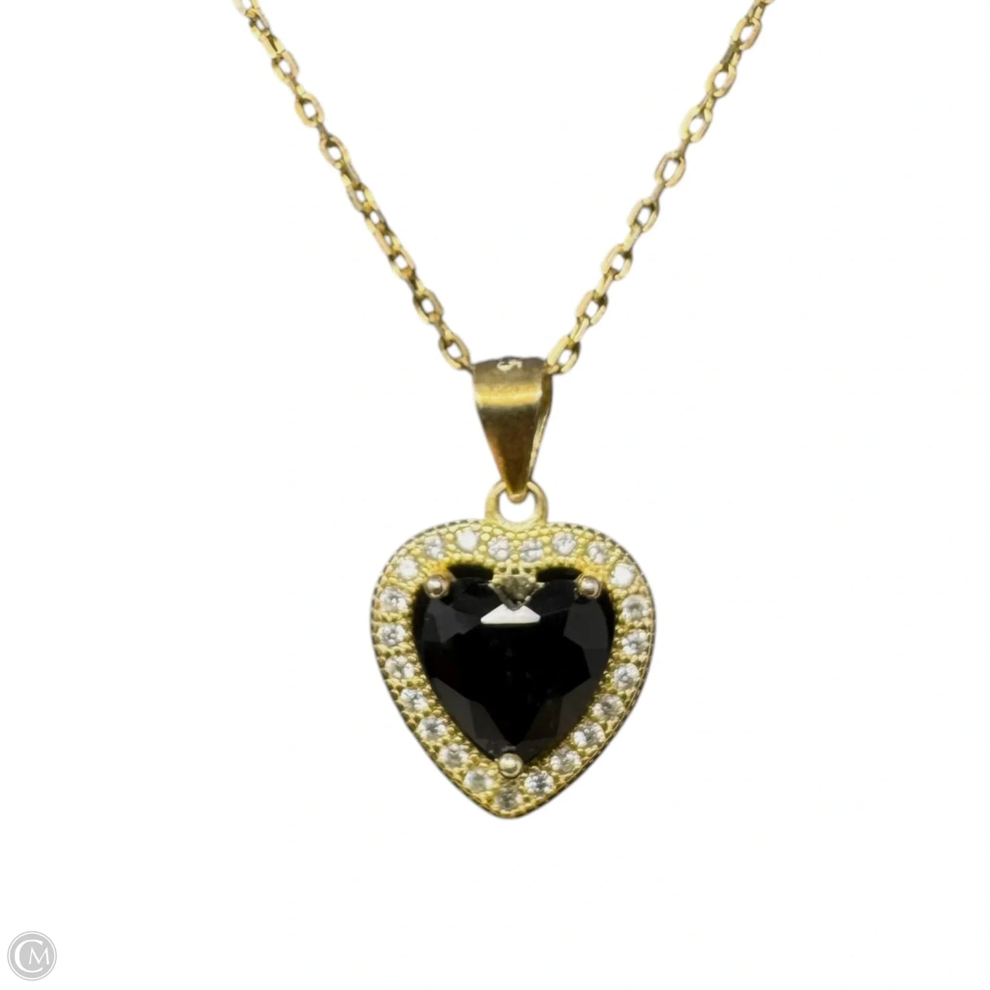 Black Heart Pendant on Gold Tone Sterling Silver Chain Necklace