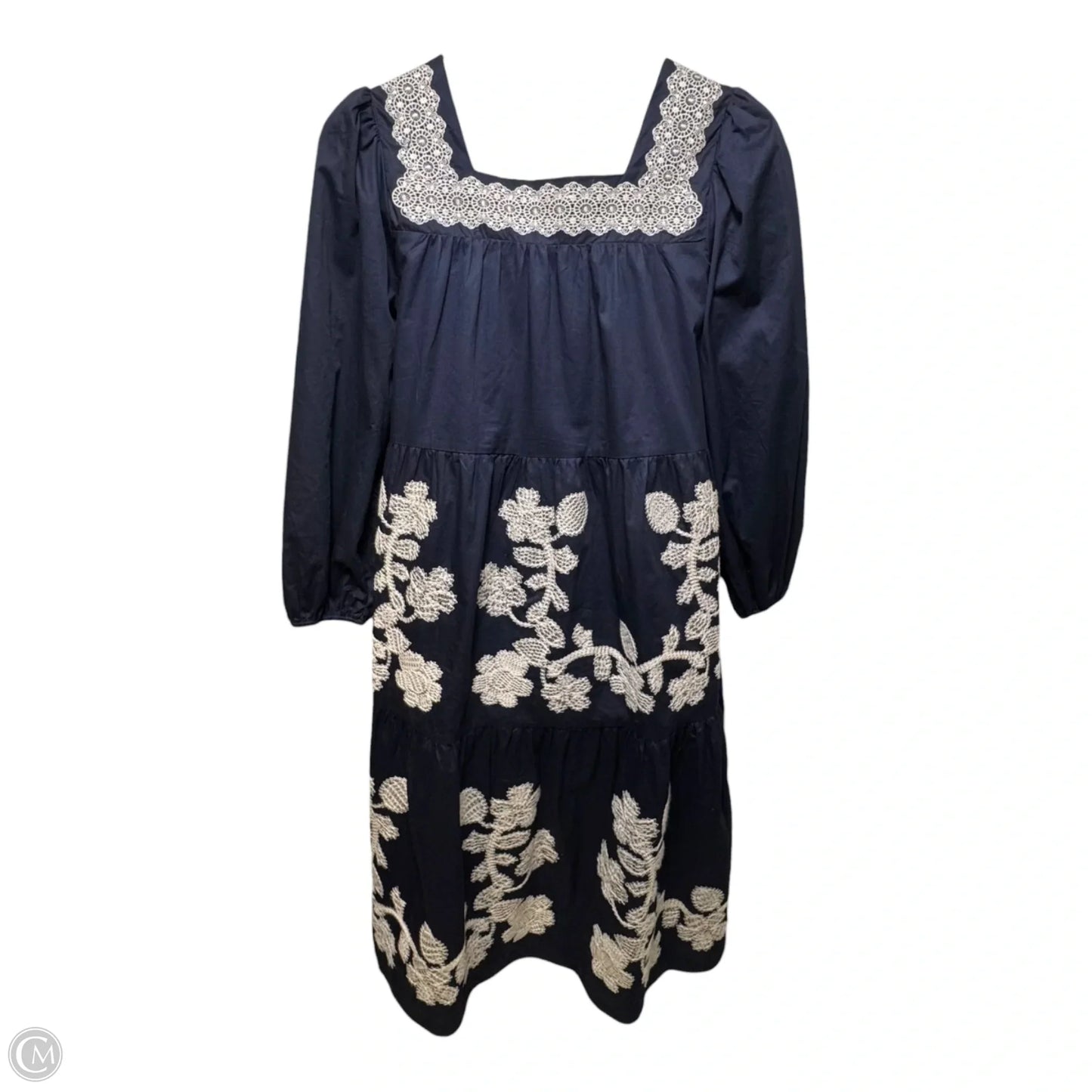 Square Neck Embroidered Dress Casual Maxi By &merci In Navy, Size: M