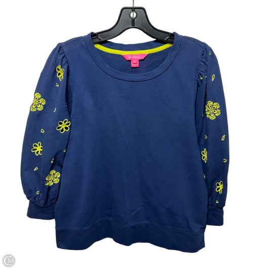 Embroidered Flower Top Long Sleeve Designer By Lilly Pulitzer In Blue & Yellow, Size: M
