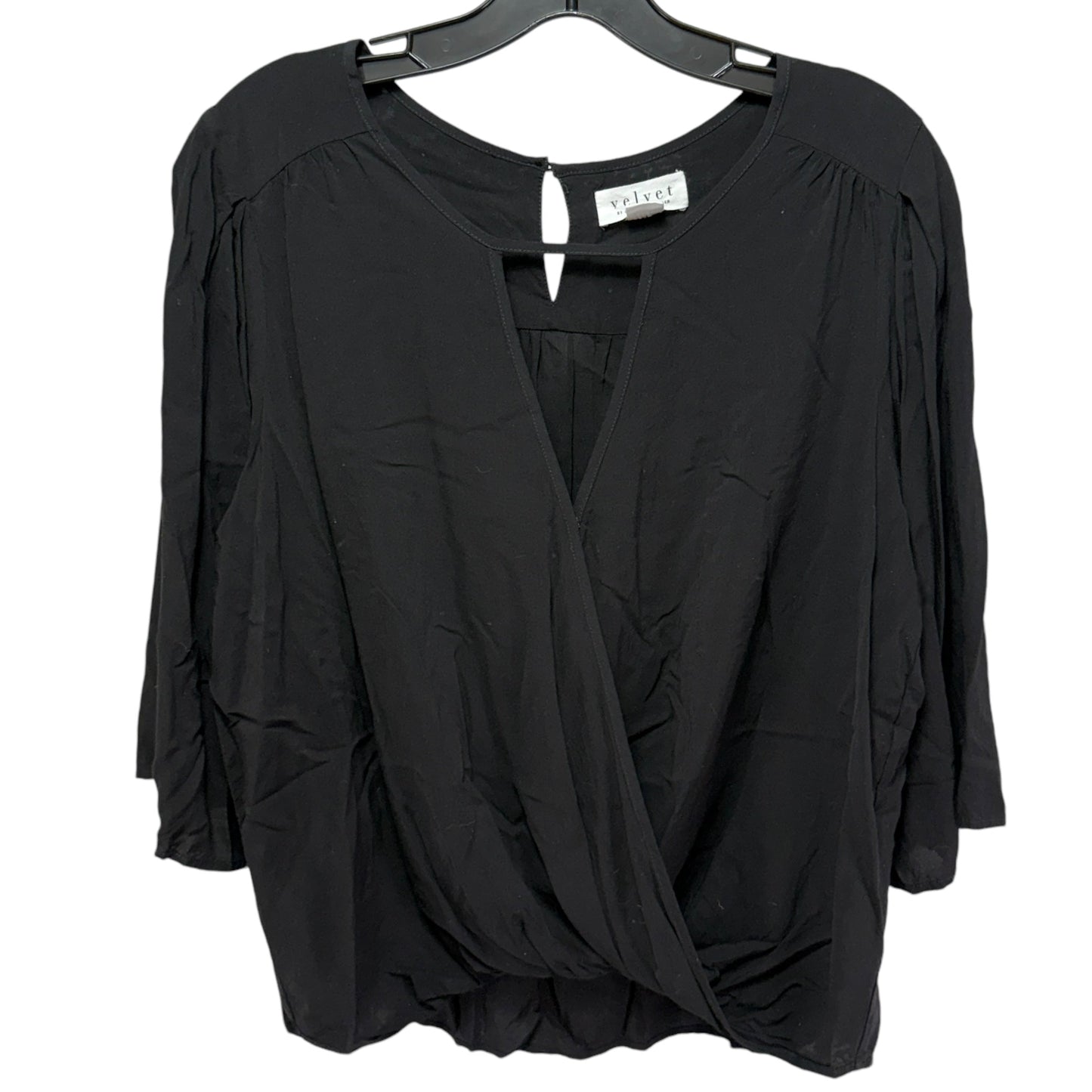 Ida Wrap-Effect Voile Top By Velvet In Black, Size: XL