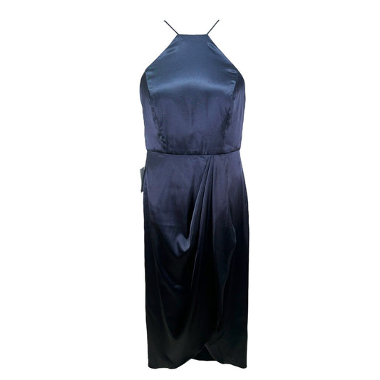 Charmeuse Halter Midi Dress In Midnight After Six, Size 12