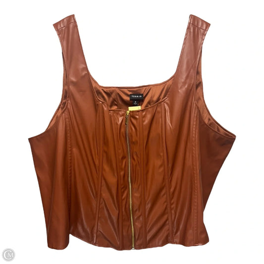 Faux Leather Zip Corset Top Sleeveless By Torrid In Brown, Size: 5x