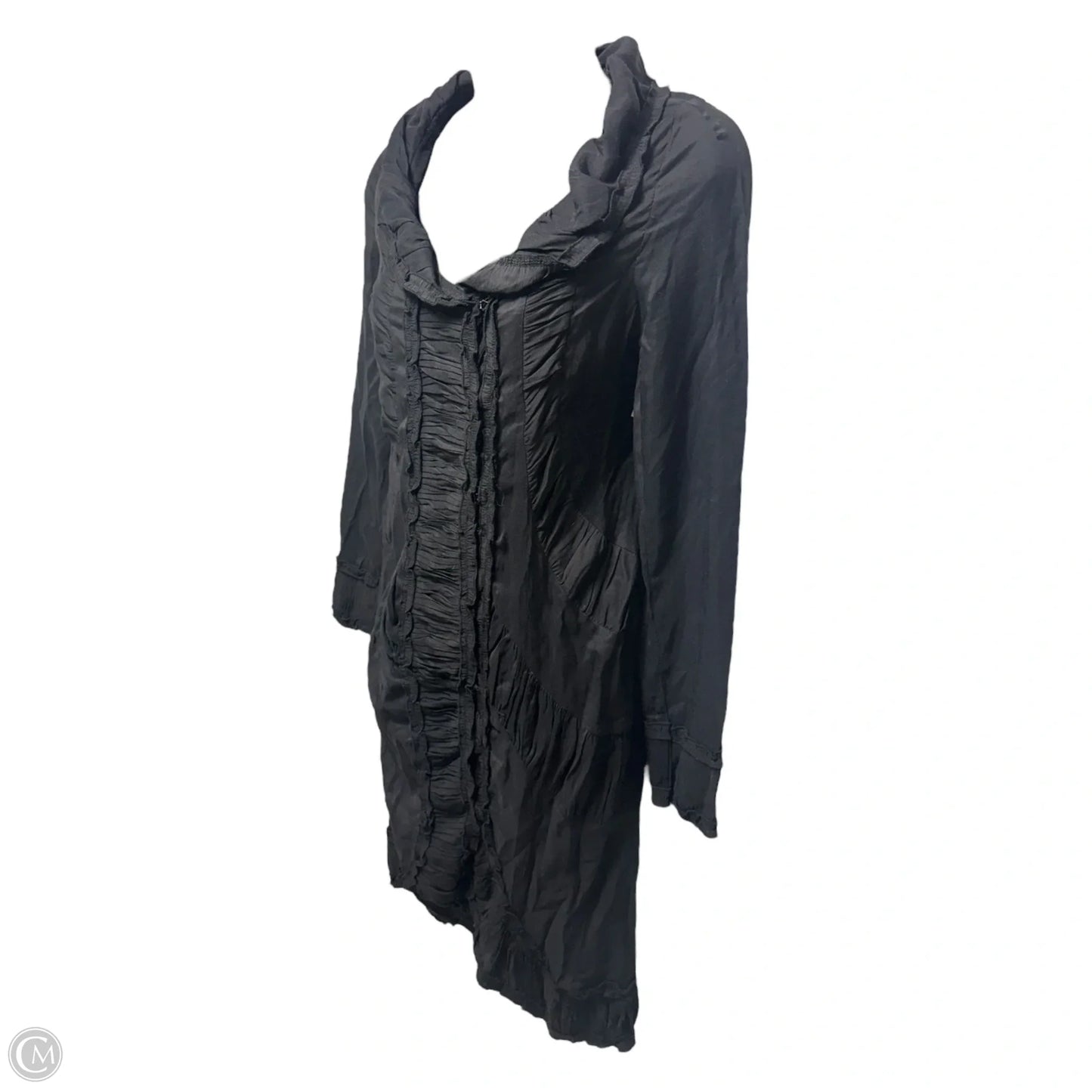 Ruffle Neck Cotton Ruched Dress Designer By Just Cavalli In Black, Size: L