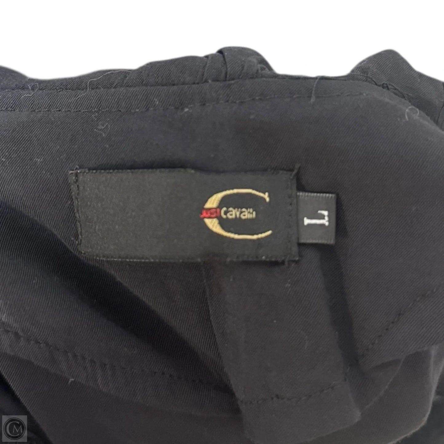 Ruffle Neck Cotton Ruched Dress Designer By Just Cavalli In Black, Size: L