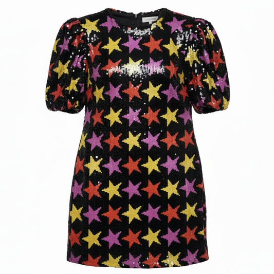 Star Sequined Puff-Sleeve Mini Dress By Endless Rose In Multi-colored, Size: M