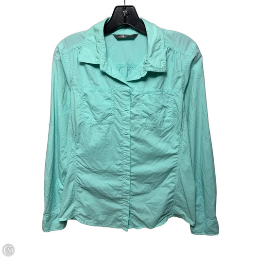 Athletic Top Long Sleeve Collar By The North Face In Aqua, Size: M