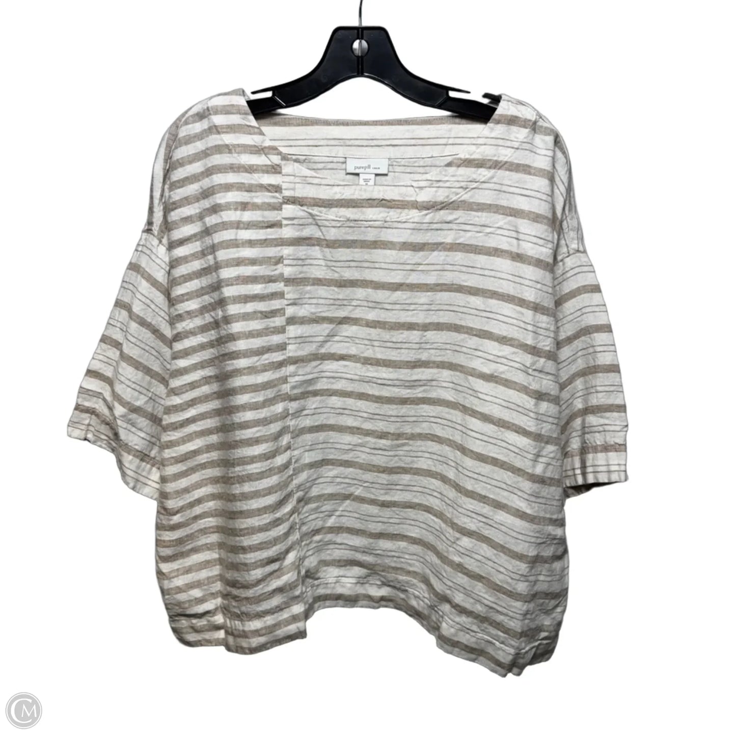 Linen Top Short Sleeve By Pure Jill In Tan & White, Size: M Petite
