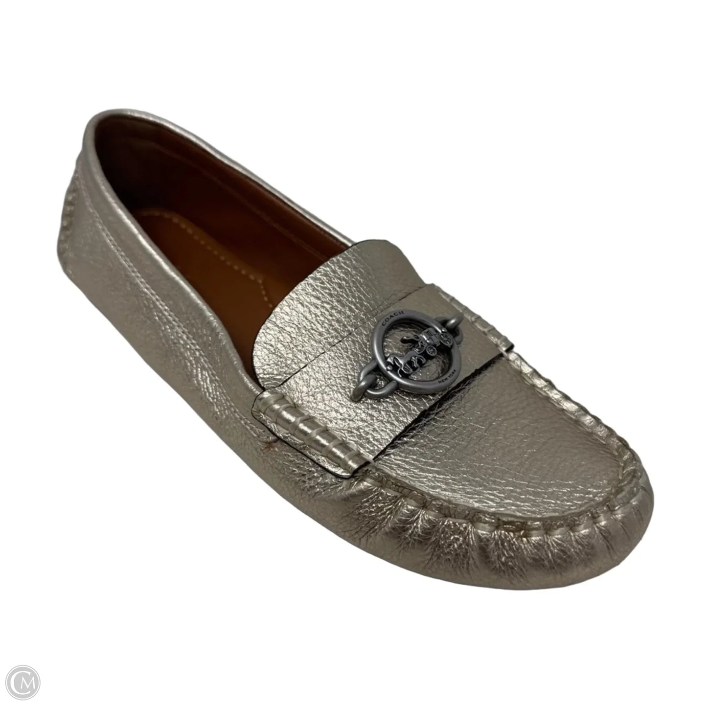 Metallic Loafer Shoes Designer By Coach In Silver, Size: 7.5