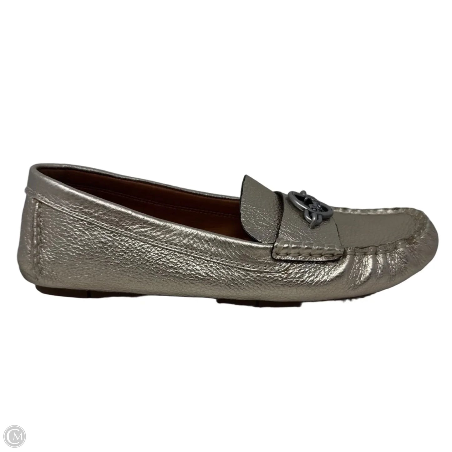 Metallic Loafer Shoes Designer By Coach In Silver, Size: 7.5