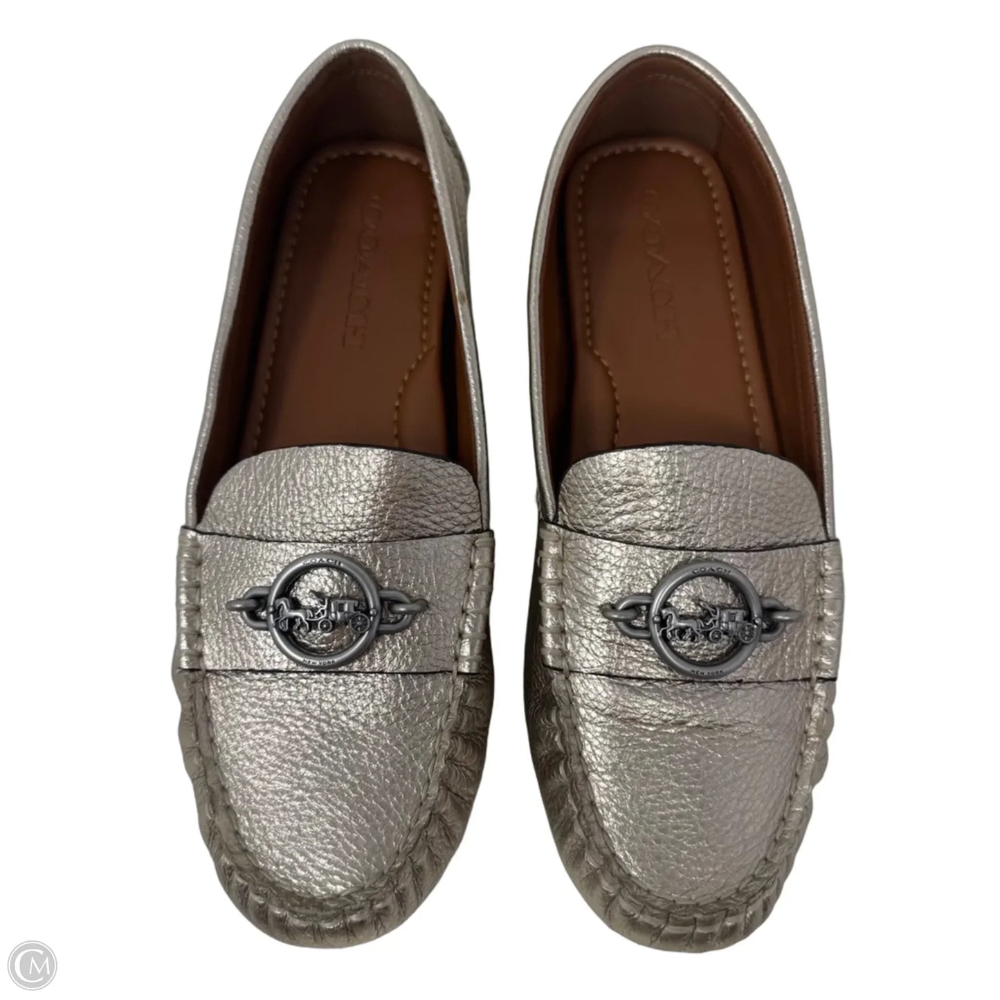 Metallic Loafer Shoes Designer By Coach In Silver, Size: 7.5