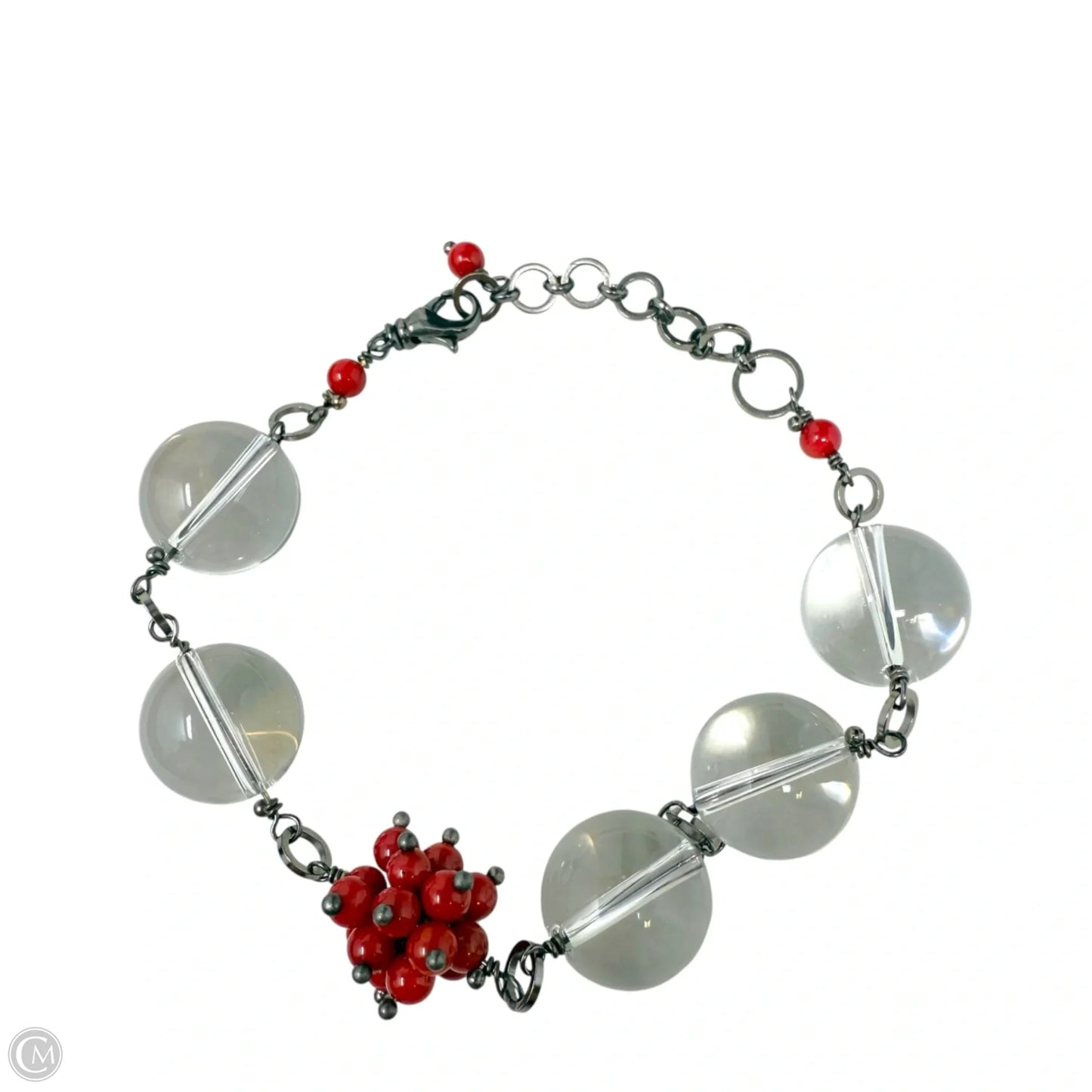 Clear Rock Quartz Crystal Orbs & Huayruro Seed Beaded Bracelet