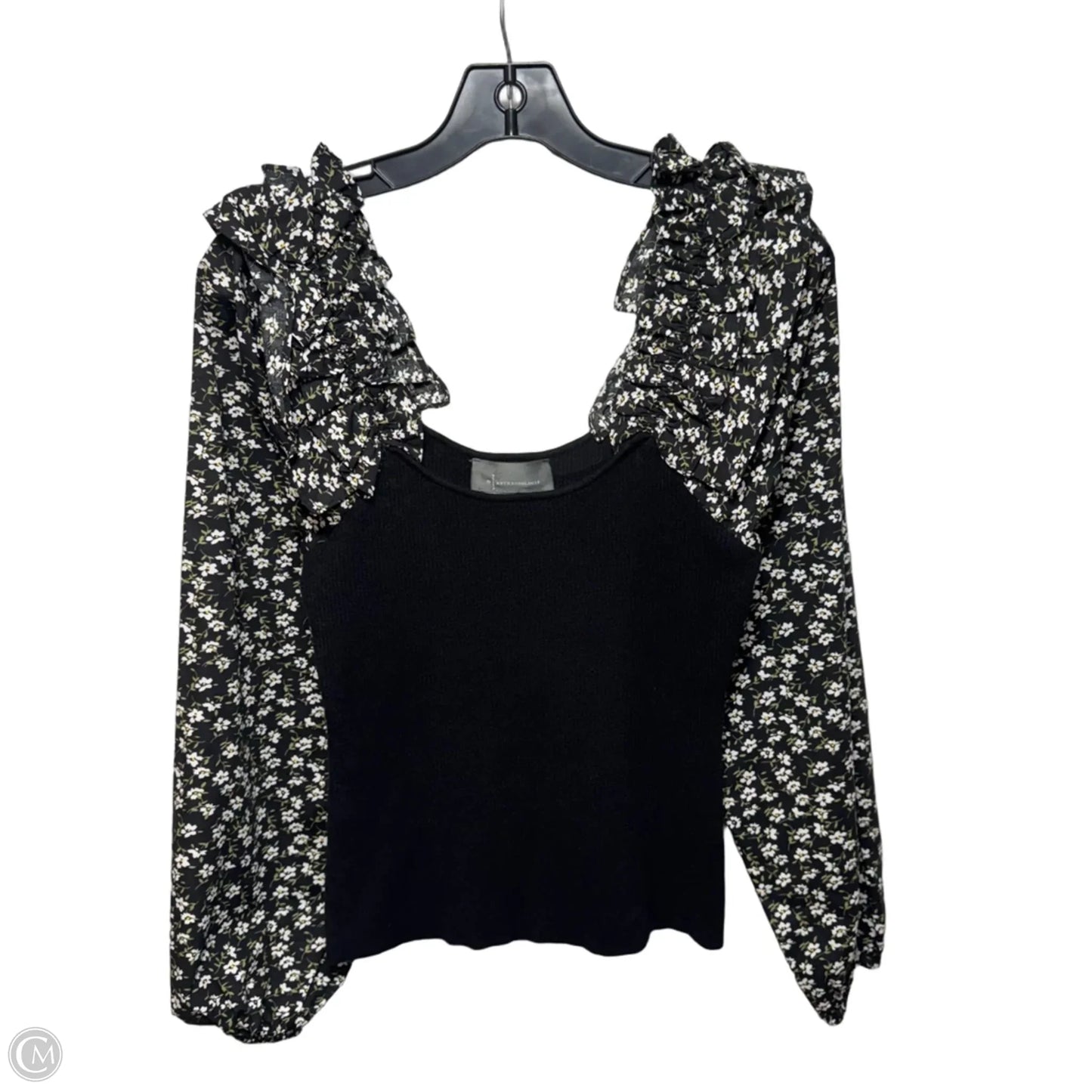 Top Long Sleeve By Anthropologie In Black Floral Print, Size: M