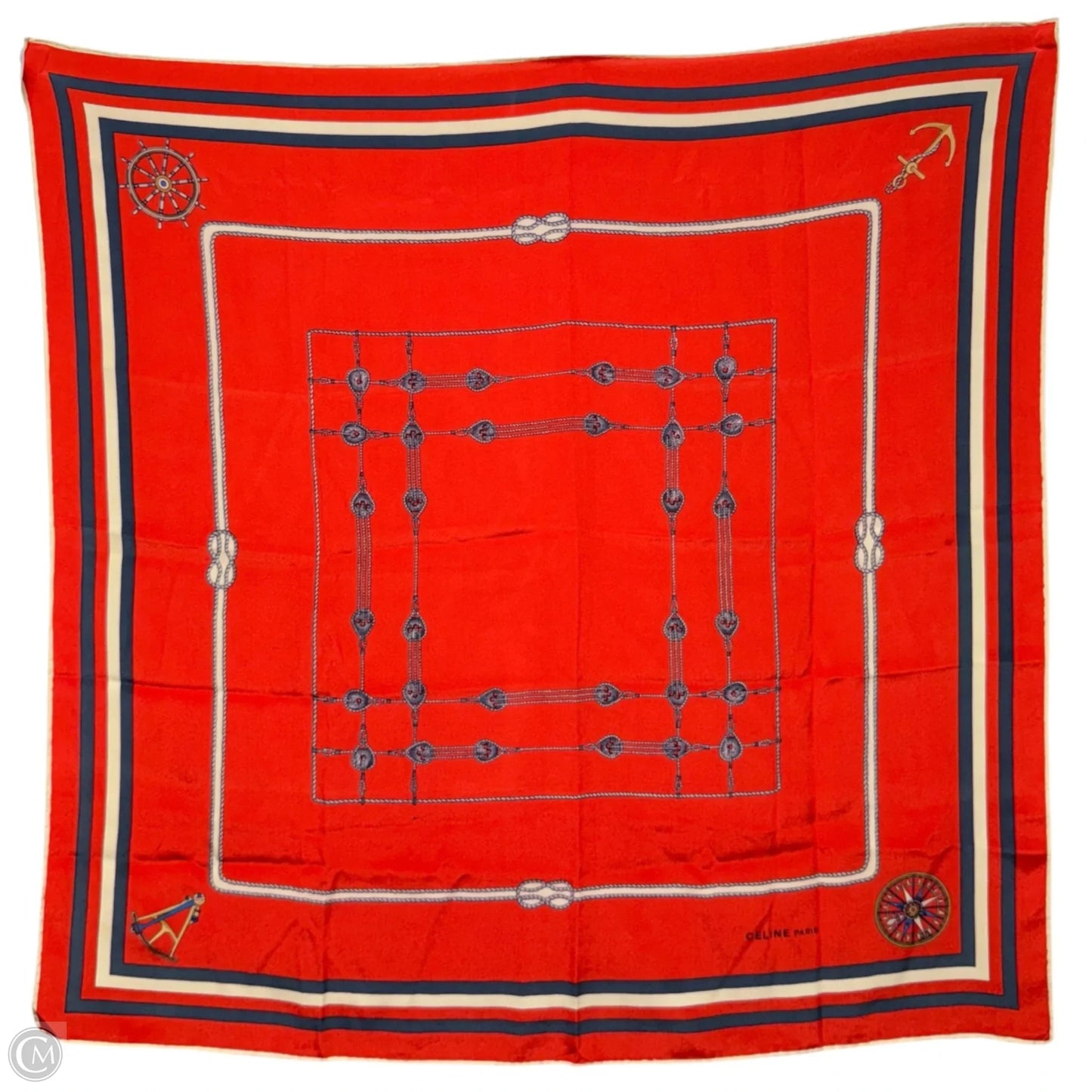 Nautical Themed Red Silk Scarf Luxury Designer By Celine