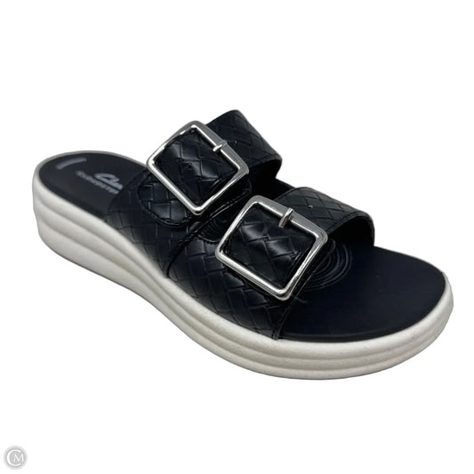 Woven Buckle Sandals Heels Wedge By Clarks In Black, Size: 7