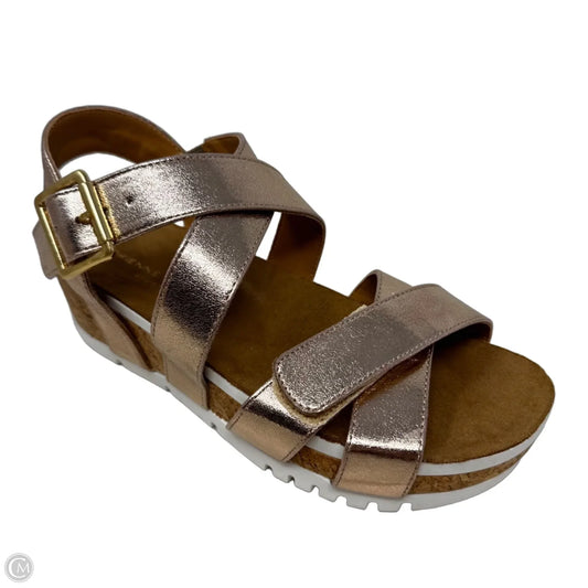 June Metallic Cork Wedge Sandals By Adrienne Vittadini In Rose Gold, Size: 6.5