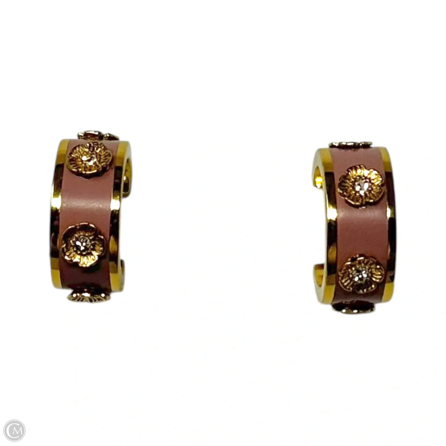 Tea Rose Enamel Huggie Earrings Designer By Coach