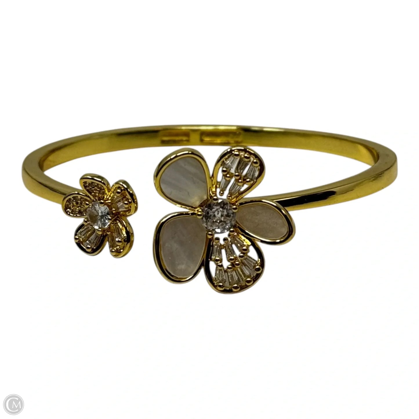 Floral Gold Tone Hinged Bracelet Cuff