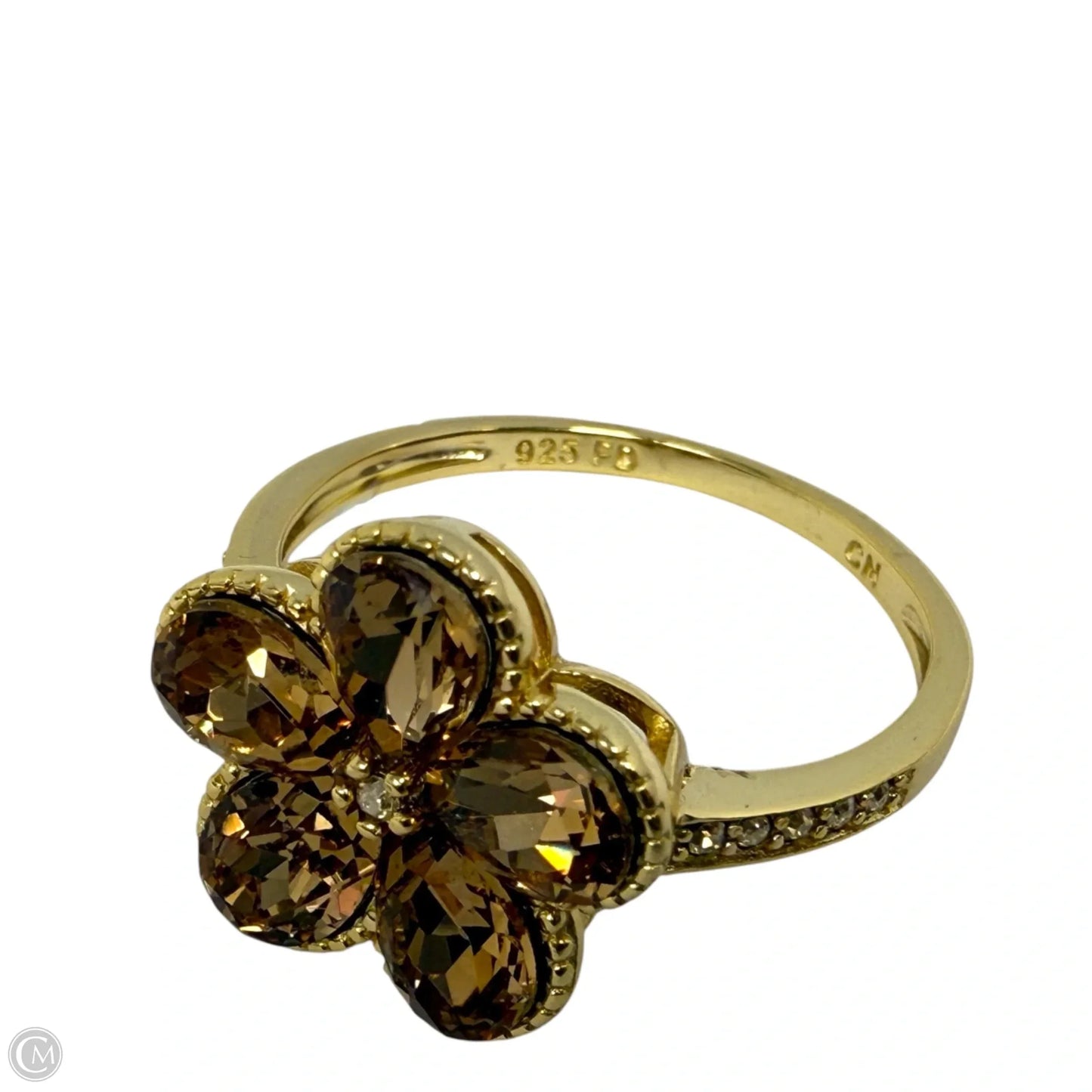 Gold Over Sterling Silver Pave CZ Flower Cocktail Ring, Size: 8