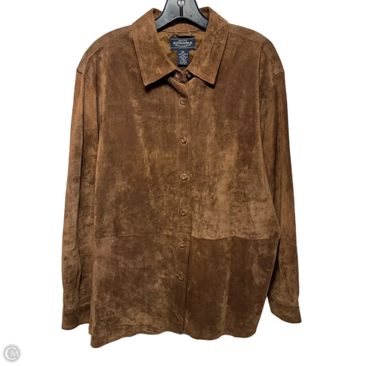 Vintage Suede Shirt Jacket Leather By Sonoma In Brown, Size: XL