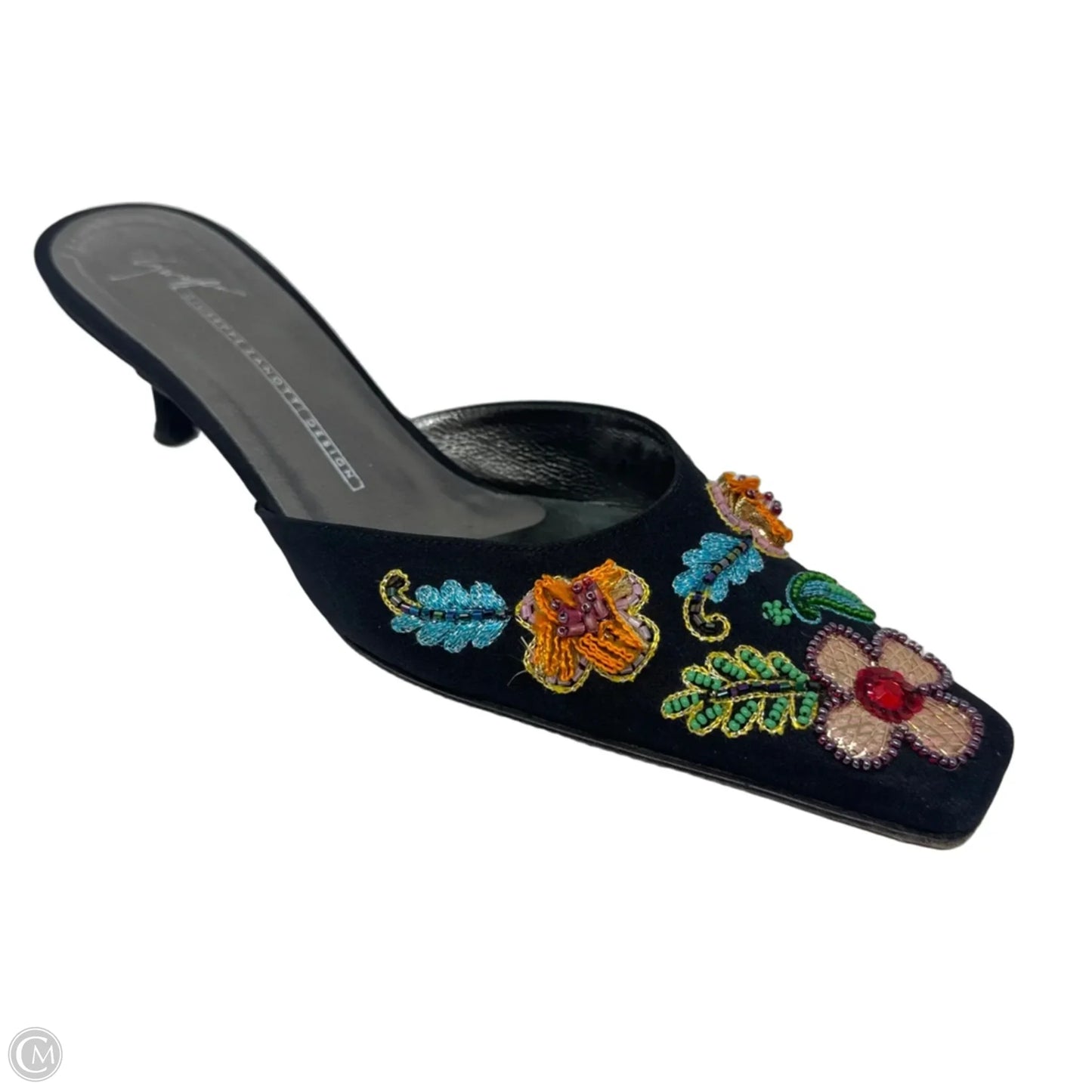 Beaded Kitten Heel Mules Shoes Designer By Giuseppe Zanotti In Floral Print, Size: 7.5