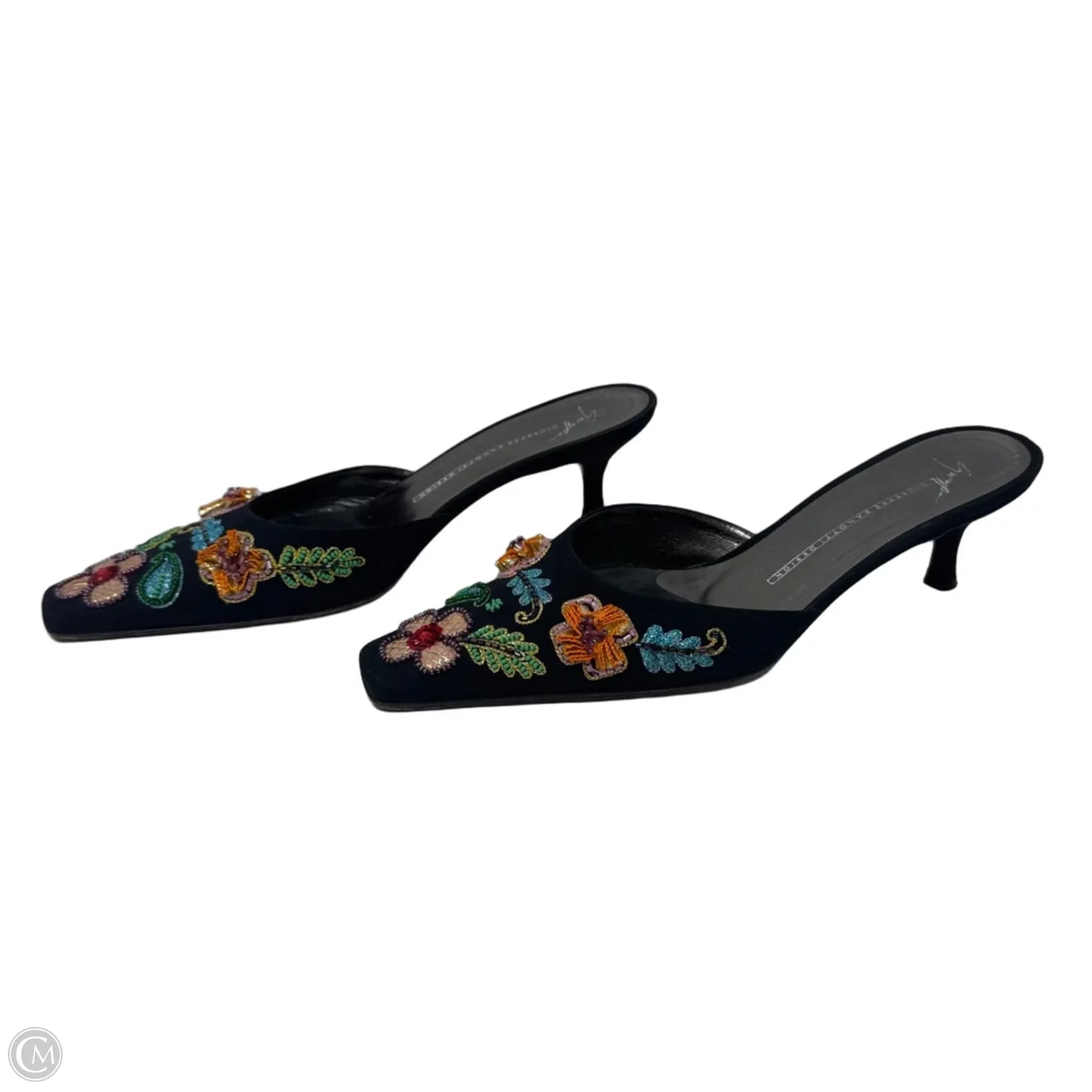 Beaded Kitten Heel Mules Shoes Designer By Giuseppe Zanotti In Floral Print, Size: 7.5