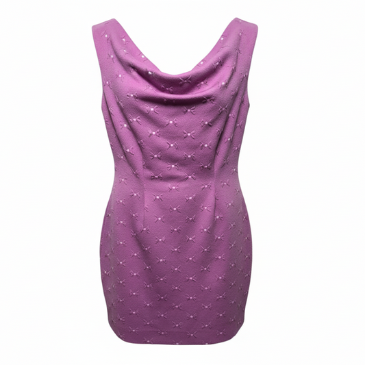Bowtie Pattern Shift Dress Drape Neck Casual Short By Tyler Boe In Purple, Size: XS