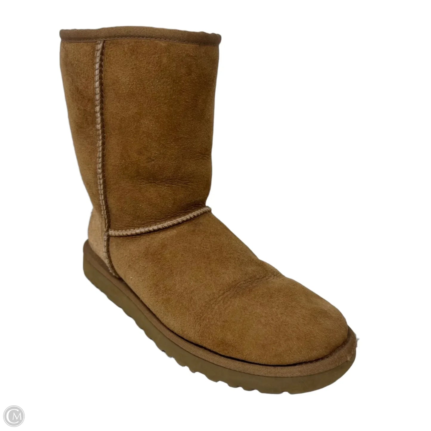 Classic Short Boots Designer By Ugg In Brown, Size: 9