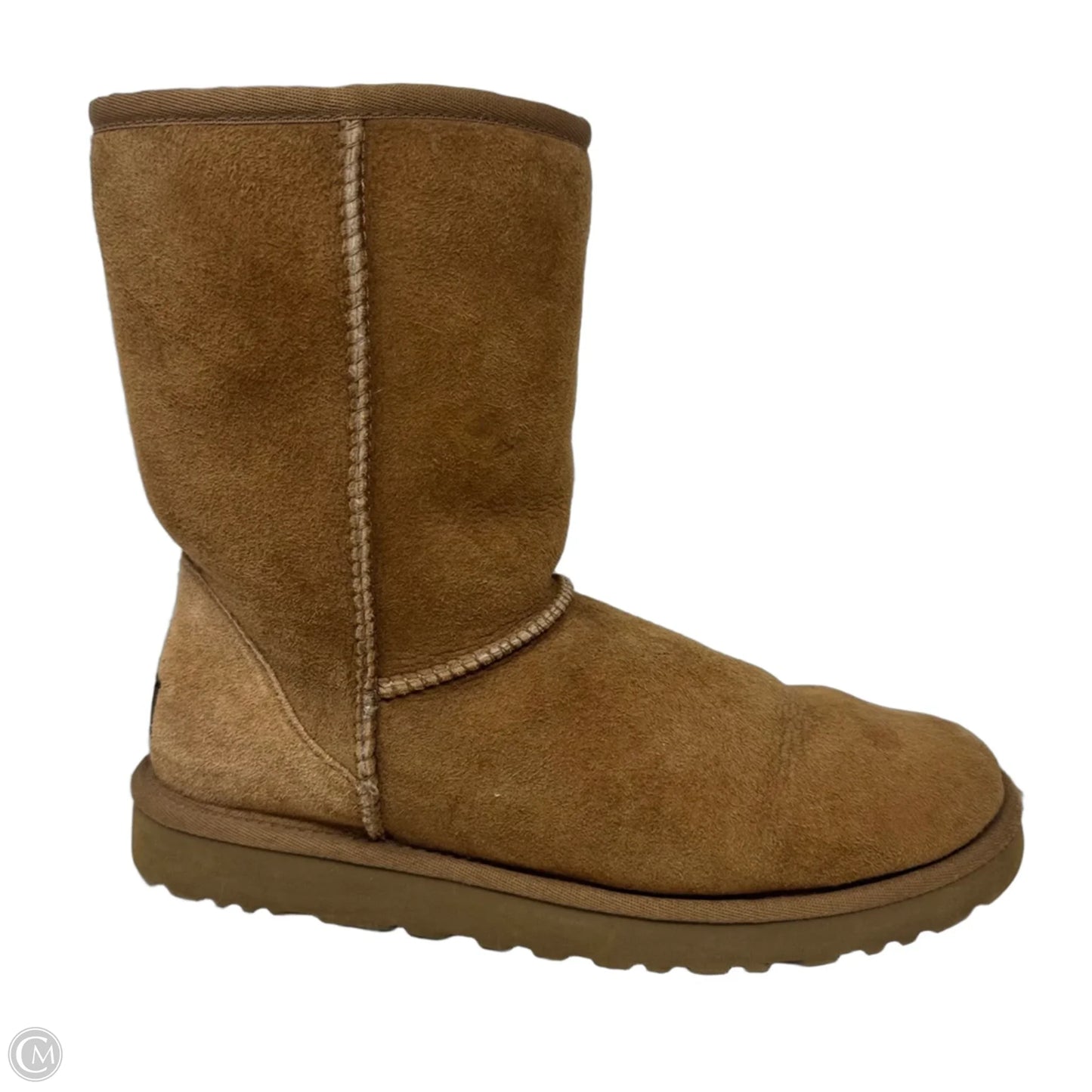 Classic Short Boots Designer By Ugg In Brown, Size: 9