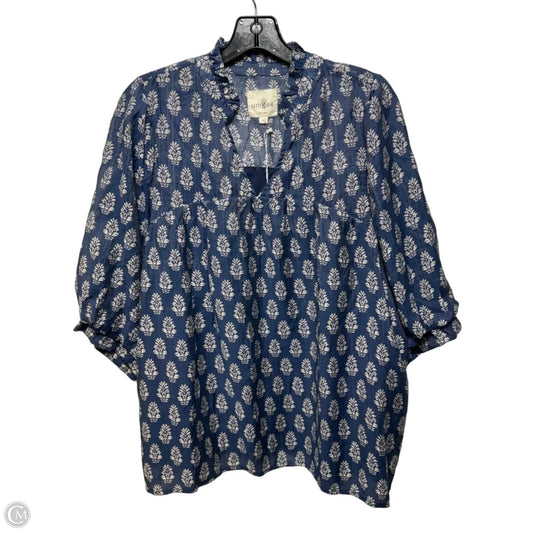 Top 3/4 Sleeve By Umgee In Blue & Cream, Size: 1XL