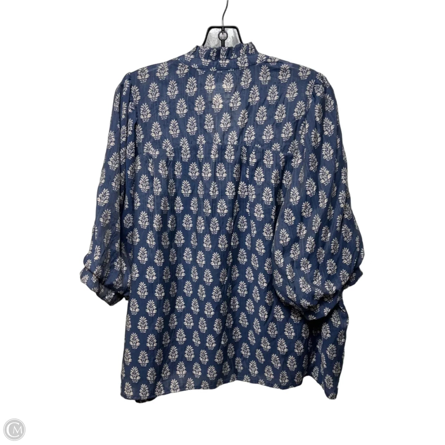 Top 3/4 Sleeve By Umgee In Blue & Cream, Size: 1XL