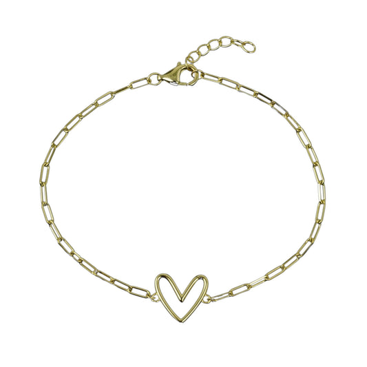 Gold Over Sterling Silver Open Heart Chain Bracelet
