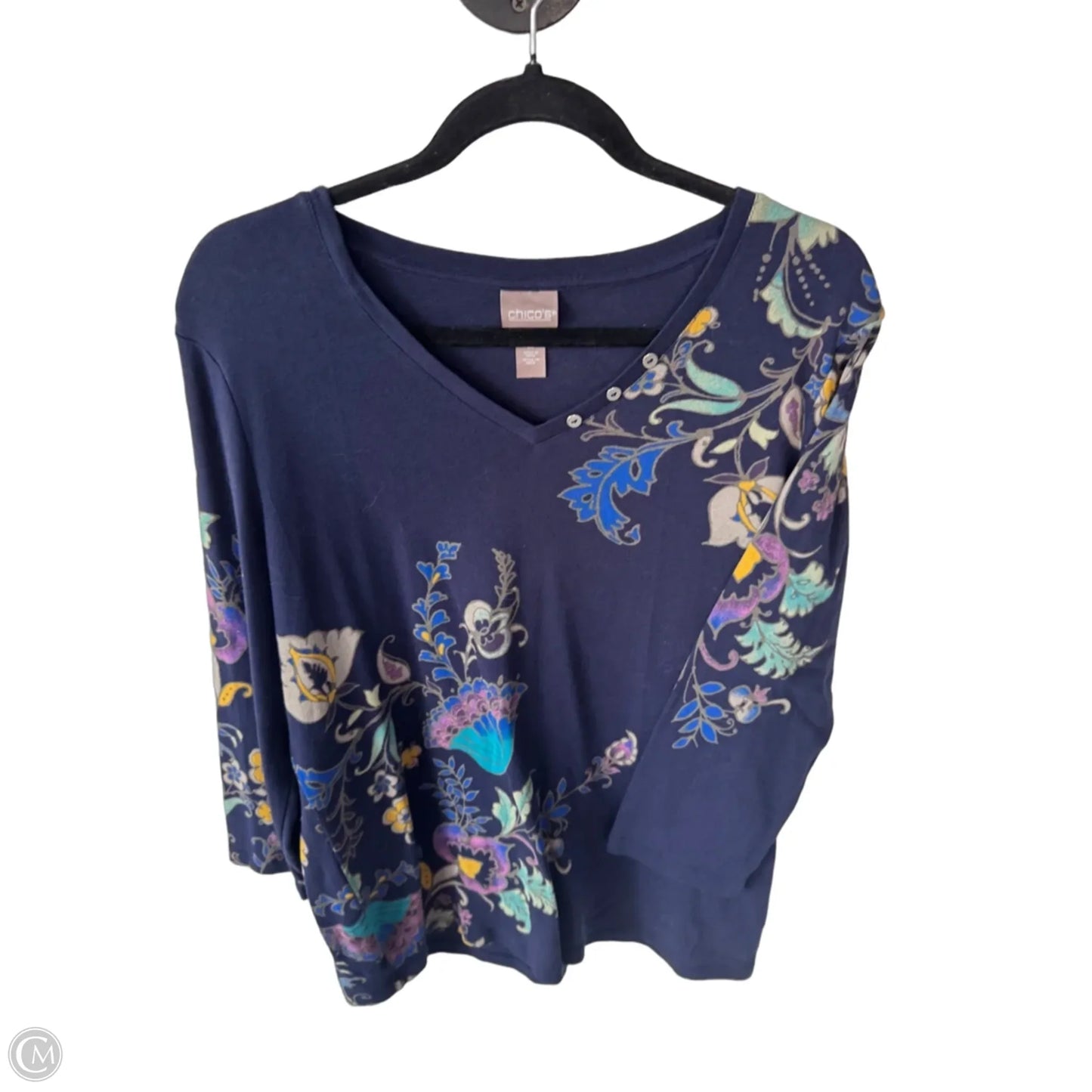 Top 3/4 Sleeve By Chicos In Blue & Tan, Size: L